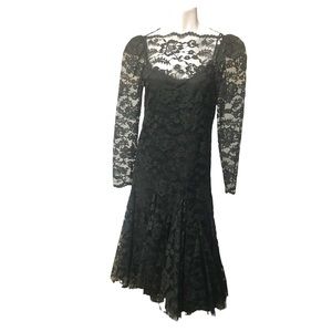 Vtg 80s Midi Cocktail Party Dress Cap Sleeves S/M